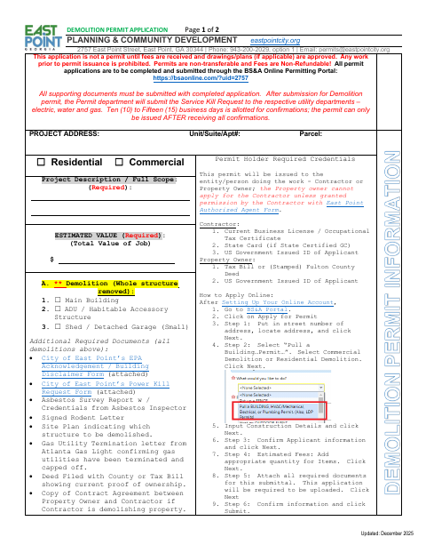 First page of the Demolition Permit Application