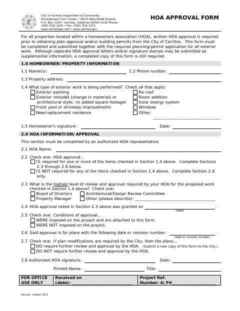 First page of the HOA Approval Form