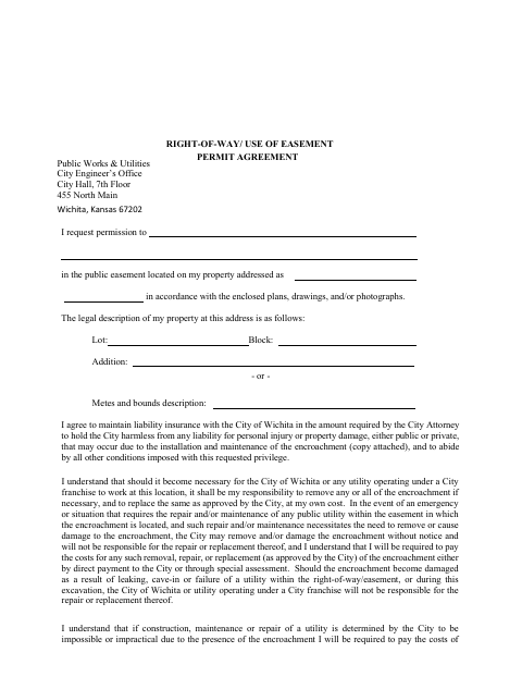 First page of the Right-of-Way Use of Easement Permit Agreement