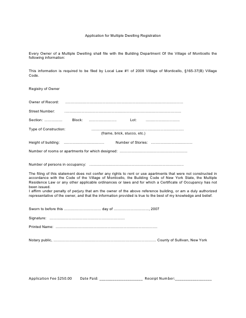 First page of the Multiple Dwelling Registration Form
