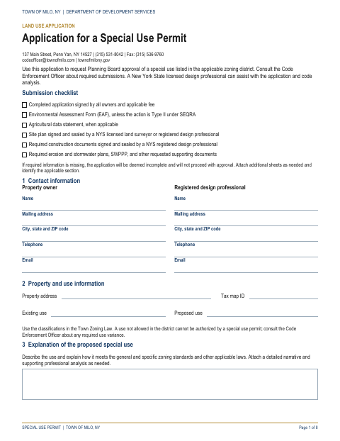 First page of the Special Use Permit Application