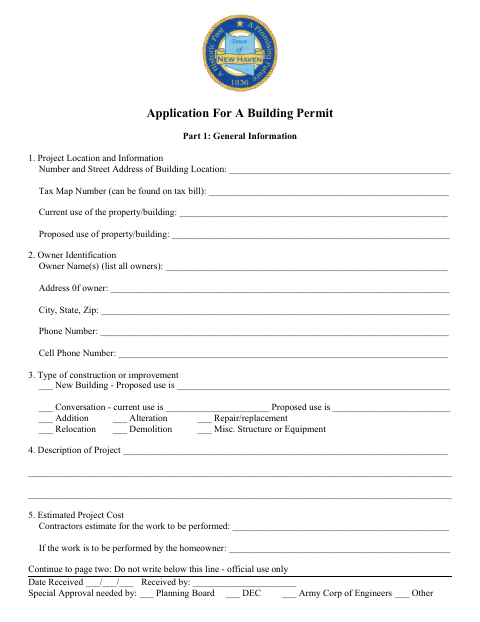 First page of the Application for a Building Permit