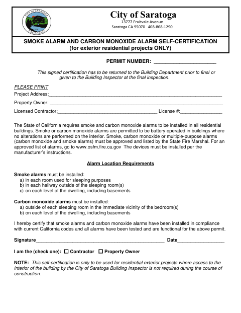 First page of the Smoke Alarm and Carbon Monoxide Alarm Self-Certification