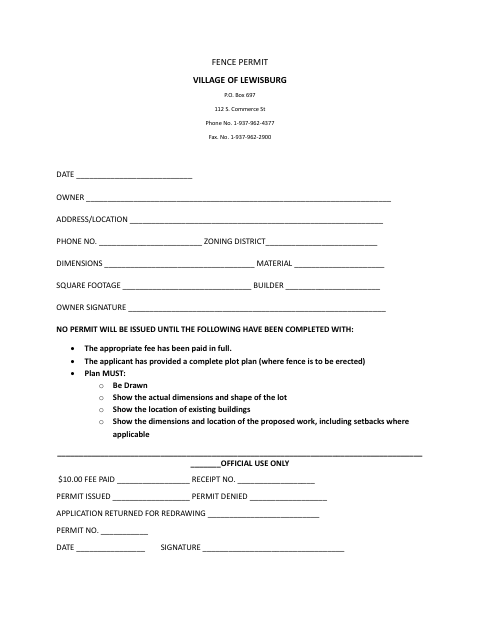 First page of the Fence Permit