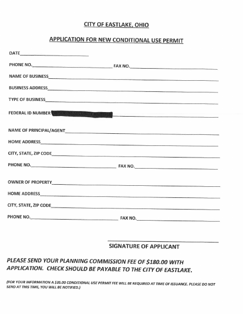 First page of the Conditional Use Application