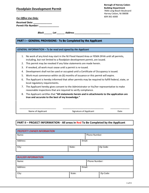 First page of the Floodplain Development Permit Applicant Forms