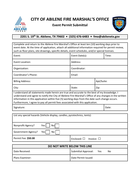 First page of the Event Permit Submittal