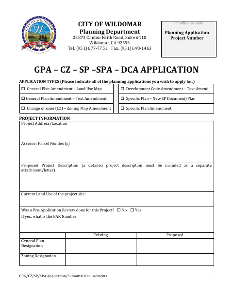 First page of the General Plan, Zoning, and Specific Plan Amendment Application