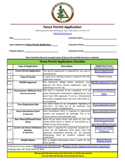 First page of the Fence Permit Application