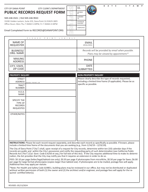 First page of the Public Records Request Form