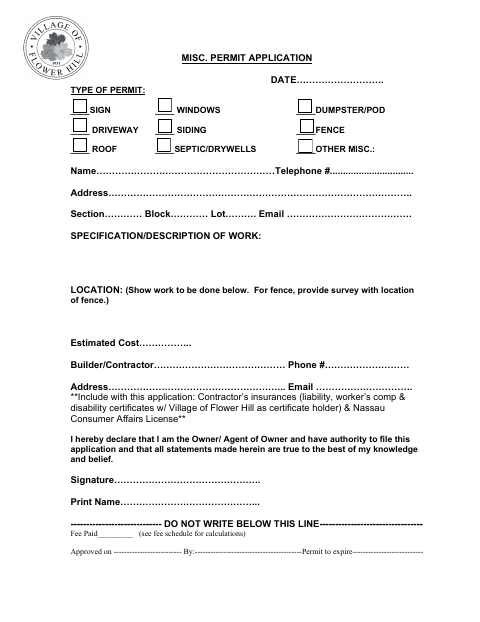 First page of the Miscellaneous Permit Application