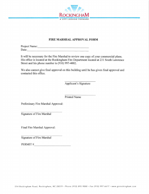 First page of the Fire Marshal Approval Form