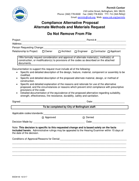 First page of the Alternative Methods and Materials Request