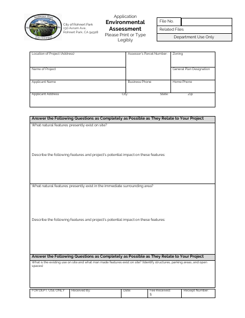 First page of the Environmental Assessment Application