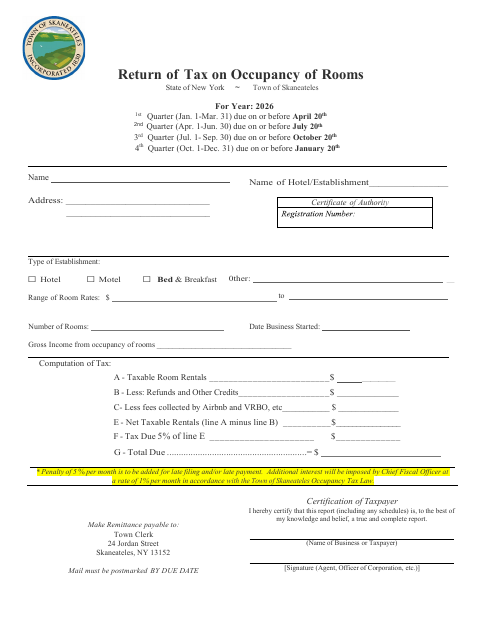 First page of the Certificate of Authority Return of Tax on Occupancy of Rooms