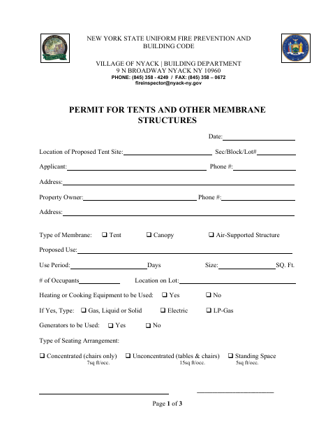 First page of the Permit For Tents And Other Membrane Structures