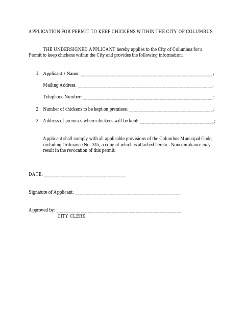 First page of the Application for Permit to Keep Chickens