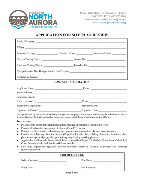 First page of the Application for Site Plan Review