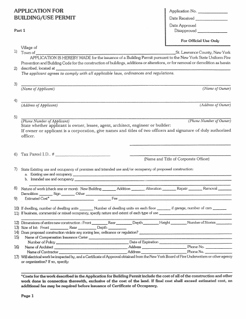 First page of the Building Permit Application and Workers’ Compensation Exemption