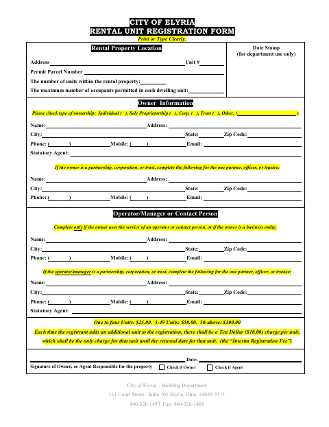 First page of the Rental Unit Registration Form