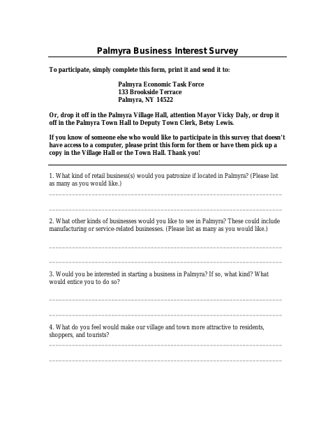 First page of the Palmyra Business Interest Survey