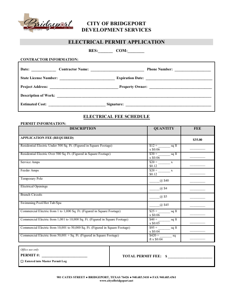 First page of the Electrical Permit Application