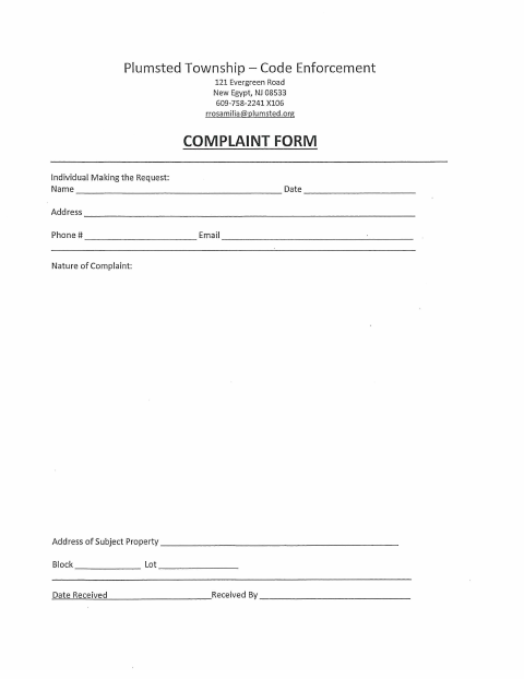 First page of the Code Enforcement Complaint Form