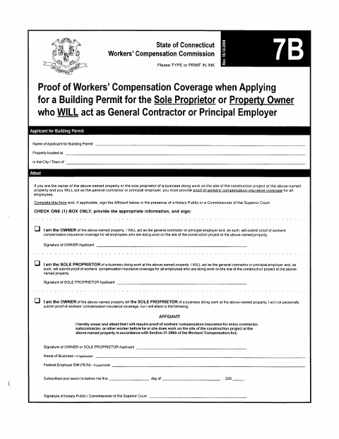 First page of the Proof of Workers’ Compensation Coverage