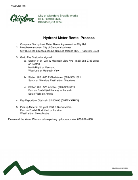First page of the Hydrant Meter Rental Agreement