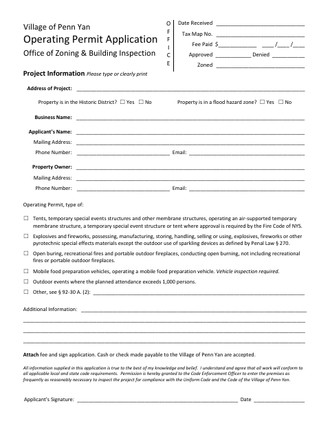 First page of the Operating Permit Application