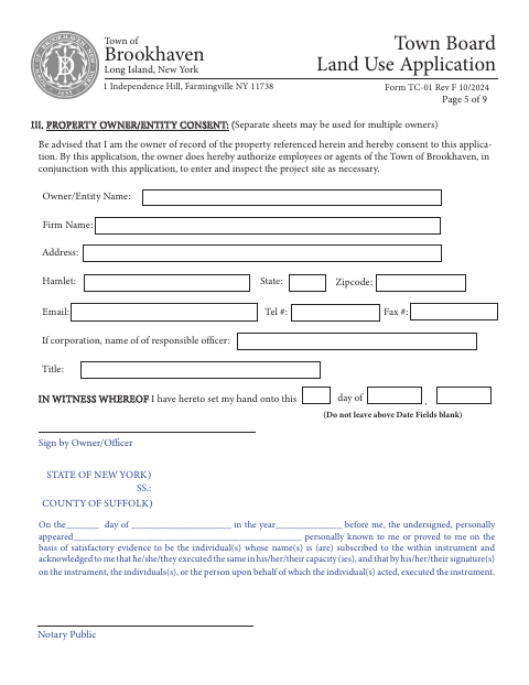 First page of the Property Owner/Entity Consent