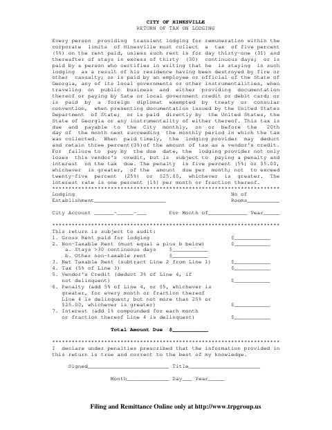 First page of the Return of Tax on Lodging