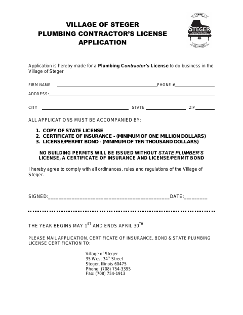 First page of the Plumbing Contractor’s License Application