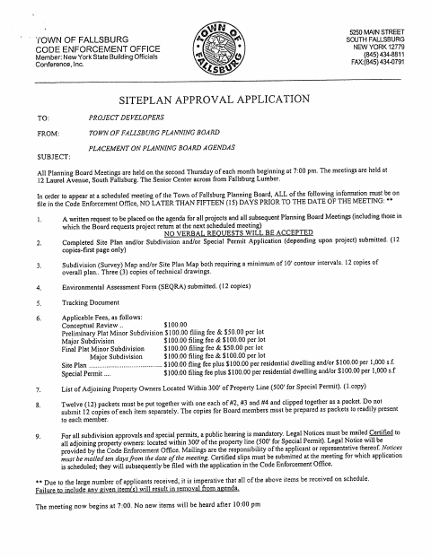 First page of the Special Permit Application