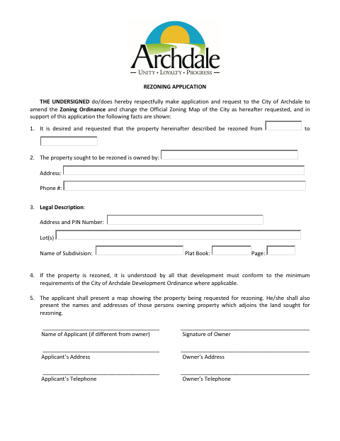 First page of the Rezoning Application
