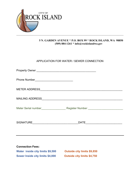 First page of the Application for Water / Sewer Connection