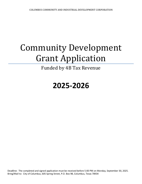 First page of the Community Development Grant Application