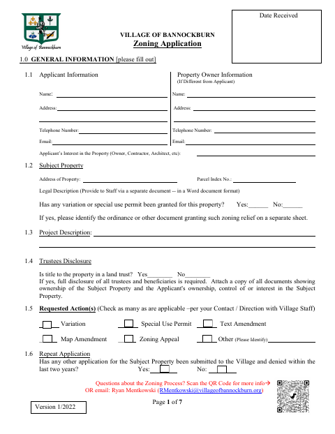 First page of the Zoning Application