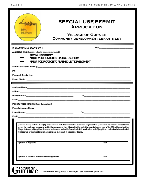 First page of the Special Use Permit Application
