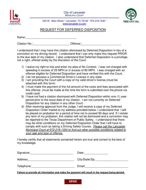 First page of the Request for Deferred Disposition