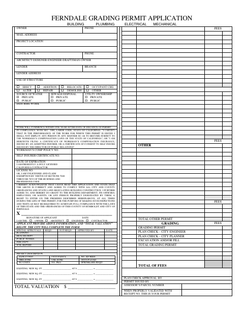 First page of the Grading Permit Application