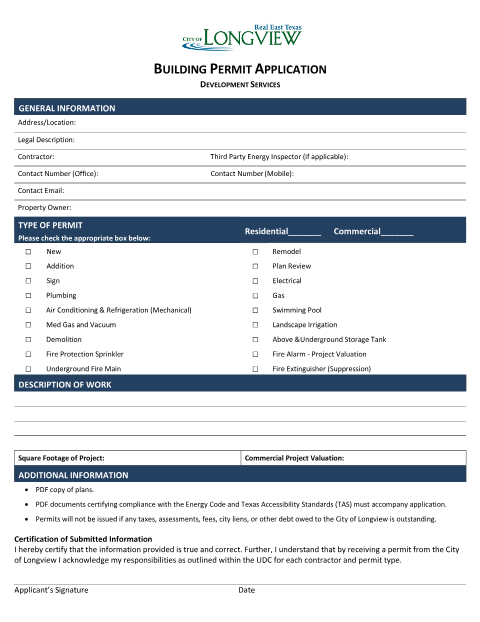 First page of the Building Permit Application