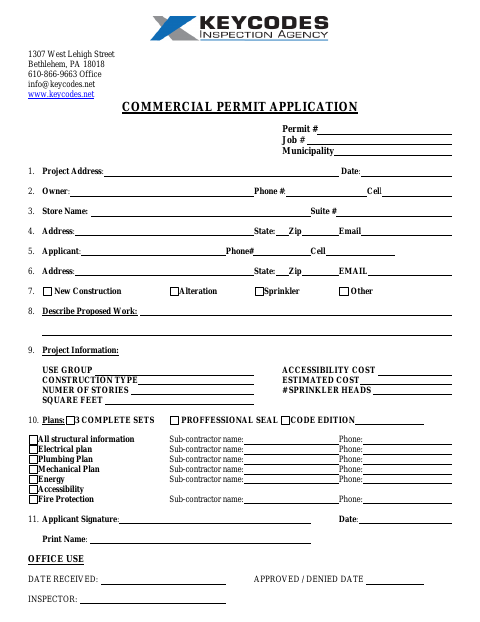 First page of the Commercial Permit Application