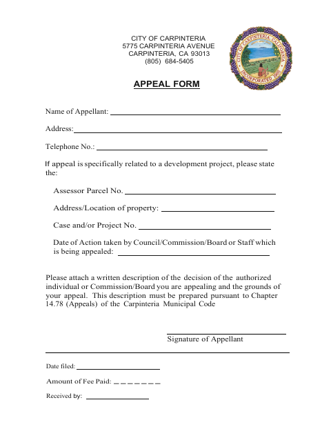First page of the Appeal Form