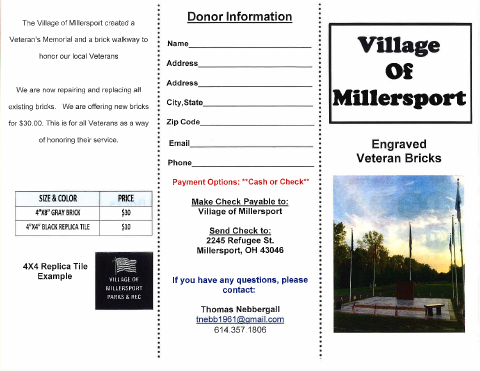 First page of the Veteran Brick Order Form