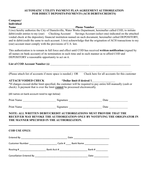 First page of the Automatic Utility Payment Plan Agreement