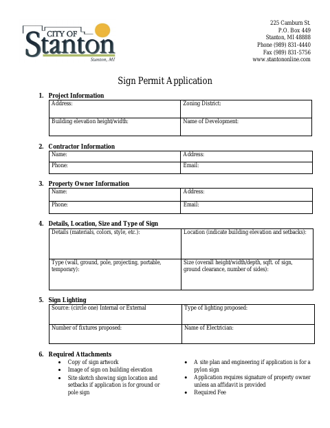 First page of the Sign Permit Application