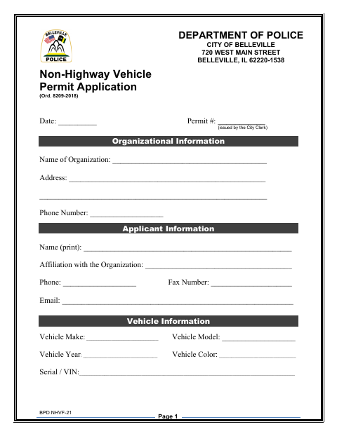 First page of the Non-Highway Vehicle Permit Application