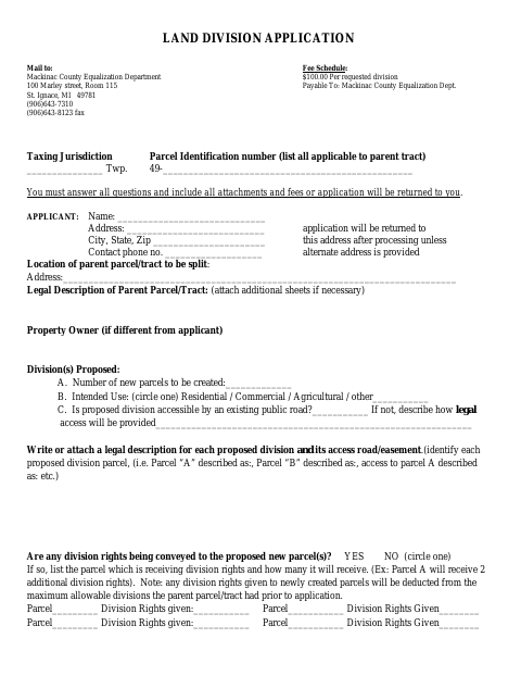 First page of the Land Division Application