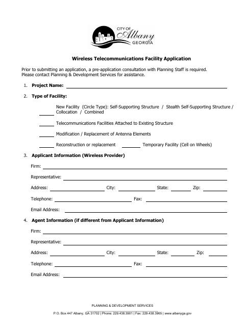 First page of the Wireless Telecommunications Facility Application